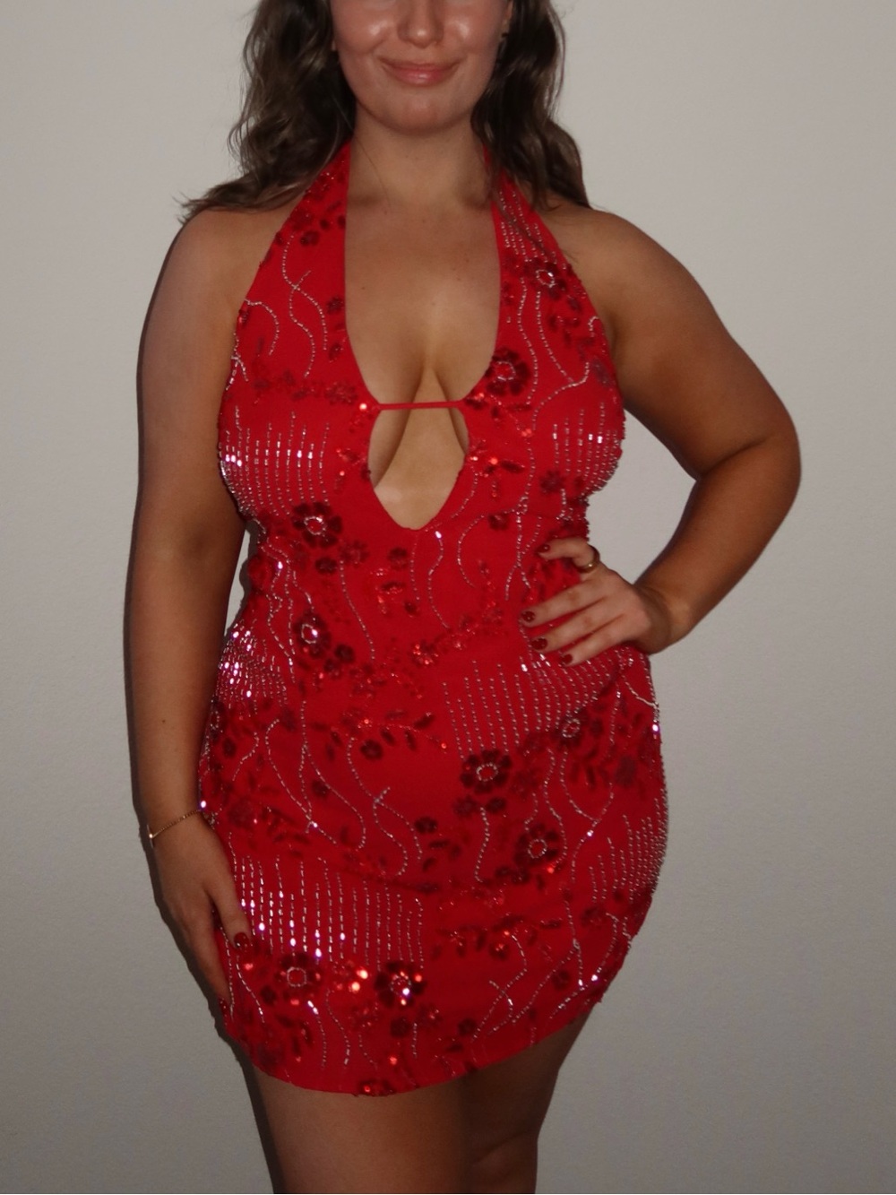 Princess Polly Red Sequin Telenova Halter Mini Dress Red